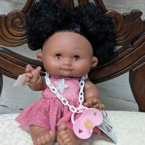 Nines d'Onil Dolls Black Hair Brown Eyes Pink Glittery Dress